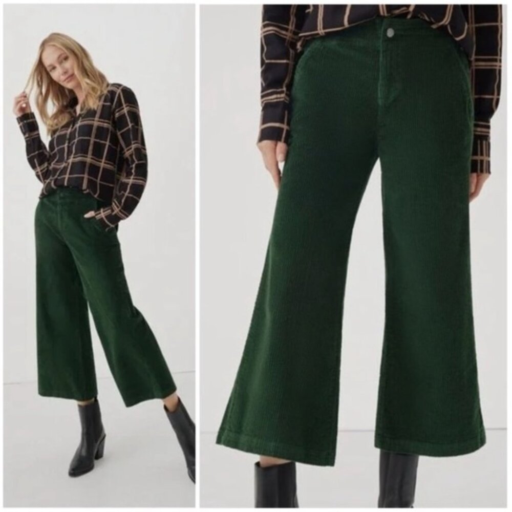 Pact green corduroy flared crop pants